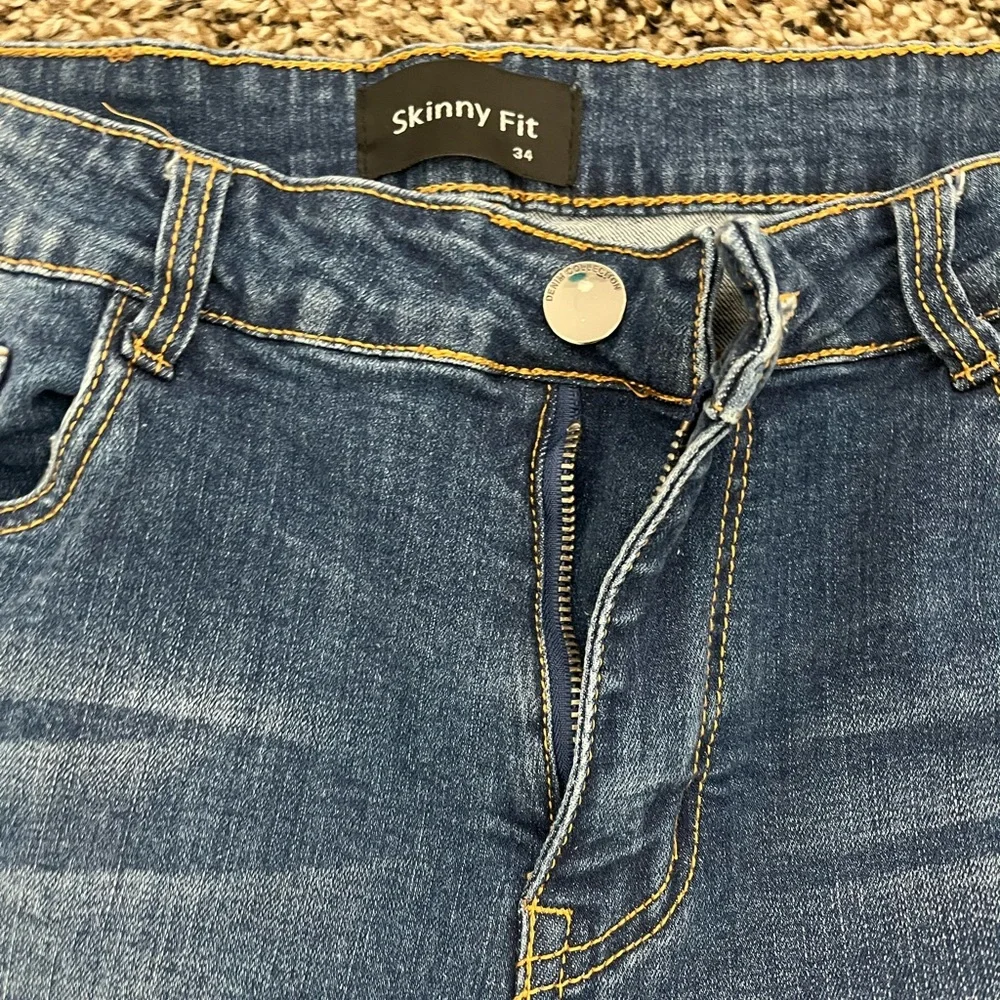 Men’s Distressed Blue Skinny Jeans Size 34 | Stretch Denim